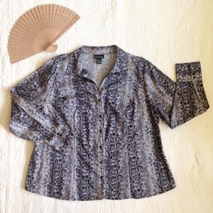 Lanes Bryant animal print long sleeve blouse gray